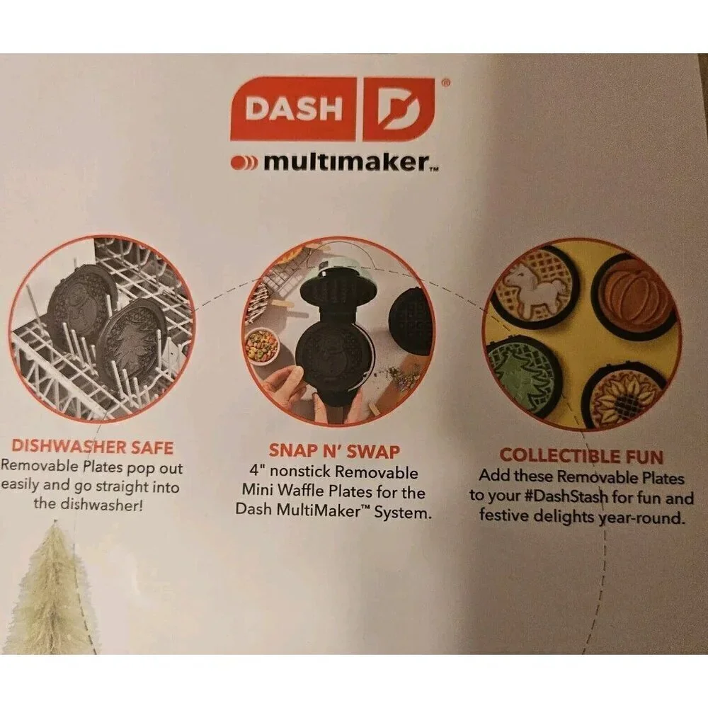 Dash Multimaker Removable Mini Waffle Plates Holiday Christmas Tree & Snowman...